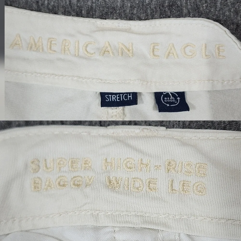 American Eagle Baggy Wide Leg Cargo Pants 8 Women Super High Rise‎ Cream Grunge